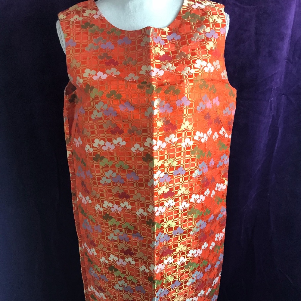 Vintage Orange Sleeveless Knee-Length Dress
